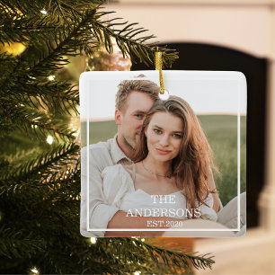 Modern Couple Collage Photo & Minimal Family Gift Ceramic Ornament