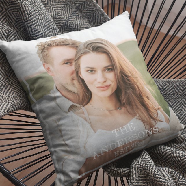 Modern Couple Collage Photo & Minimal Family Gift Cushion (Creator Uploaded)