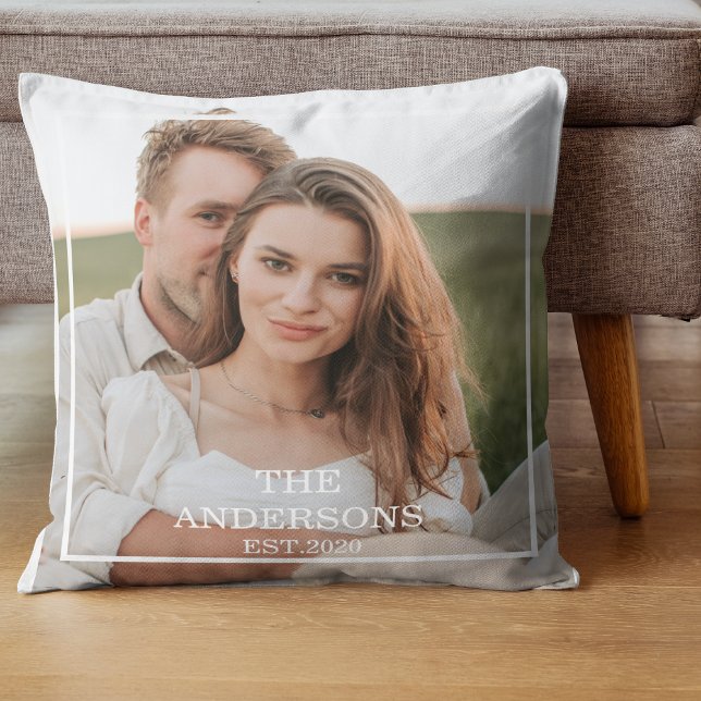Modern Couple Collage Photo & Minimal Family Gift Cushion (Creator Uploaded)