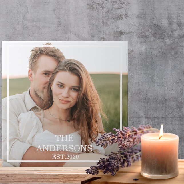 Modern Couple Collage Photo & Minimal Family Gift Tile