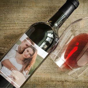 Modern Couple Collage Photo & Minimal Family Gift Wine Label
