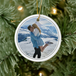 Modern Couple Engagement Photo First Christmas Ceramic Tree Decoration