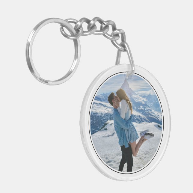 Modern Couple Engagement Photo First Christmas Key Ring (Front Left)