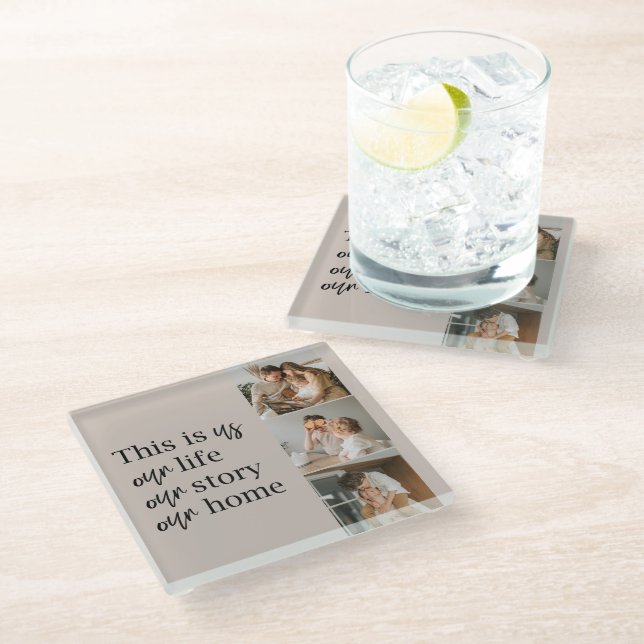 Modern Couple Family Photo & Family Quote Lovely Glass Coaster (Angled)