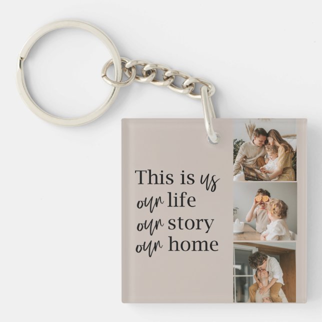 Modern Couple Family Photo & Family Quote Lovely Key Ring (Front)
