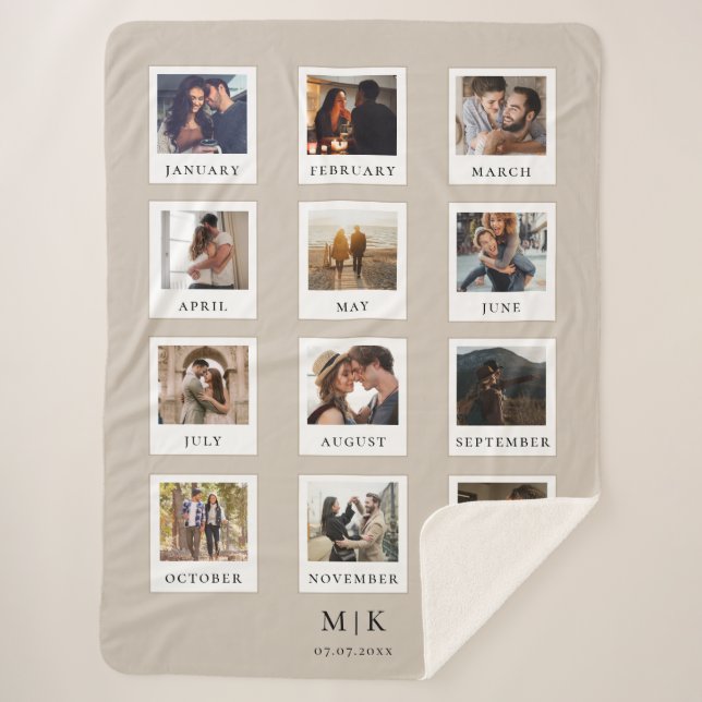 Modern Couple First Anniversary Photo Collage Sherpa Blanket (Front)