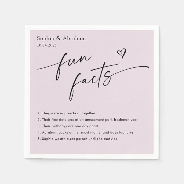 Modern Couple Fun Facts Wedding Napkin (Front)