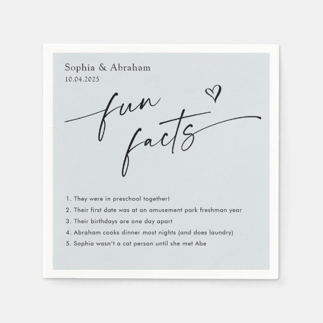 Modern Couple Fun Facts Wedding Napkin (Front)