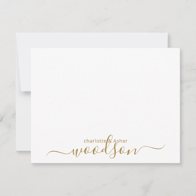 Modern Couple Gold Name Monogram Note Card (Front)