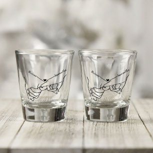Modern Couple Holding hands Custom name wedding Shot Glass