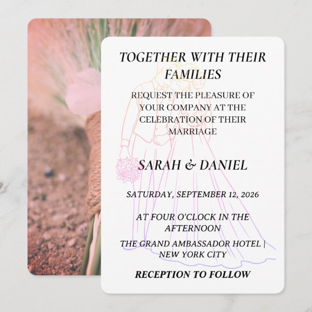Modern Couple Line Art Wedding Invitation | Rustic (Front/Back)