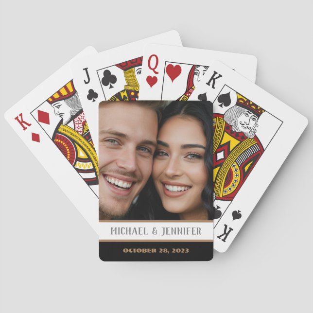 Modern Couple Monogram Date Customised Photo Name Playing Cards (Back)