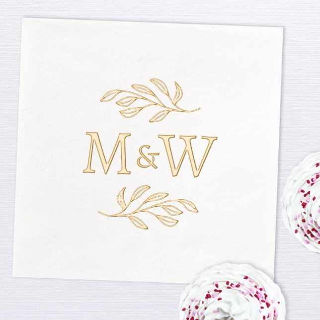 Modern Couple Monogram Initials Elegant Botanical Foil Napkins (Wedding couple monogram initials botanical leaf sprig foil party paper napkin)