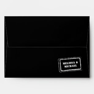 Modern Couple Names Stamp Black & White Wedding Envelope