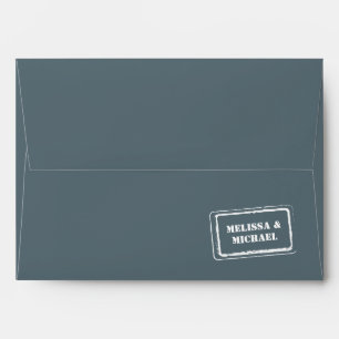 Modern Couple Names Stamp Dusty Blue Wedding Envelope