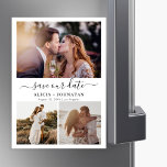 Modern couple photo collage wedding save the date magnetic invitation<br><div class="desc">Modern elegant simple photo grid collage wedding save the date magnetic card with your custom engagement photos and a trendy handwriting calligraphy script.                  Personalise it with your pictures and details!</div>