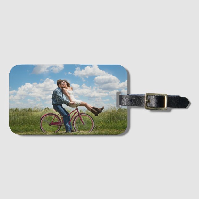 Modern Couple Photo Keepsake Luggage Tag (Front Horizontal)