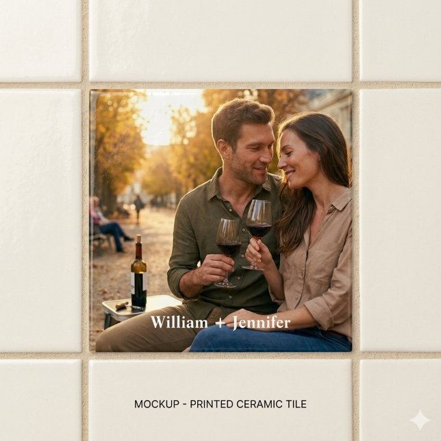 Modern Couple Photo Personalised Ceramic Tile (Creator Uploaded)