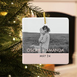 Modern Couple Photo Pink & Grey Perosnalized Name Ceramic Ornament<br><div class="desc">Modern Couple Photo Pink & Grey Perosnalized Name</div>