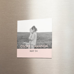 Modern Couple Photo Pink & Grey Perosnalized Name Magnet
