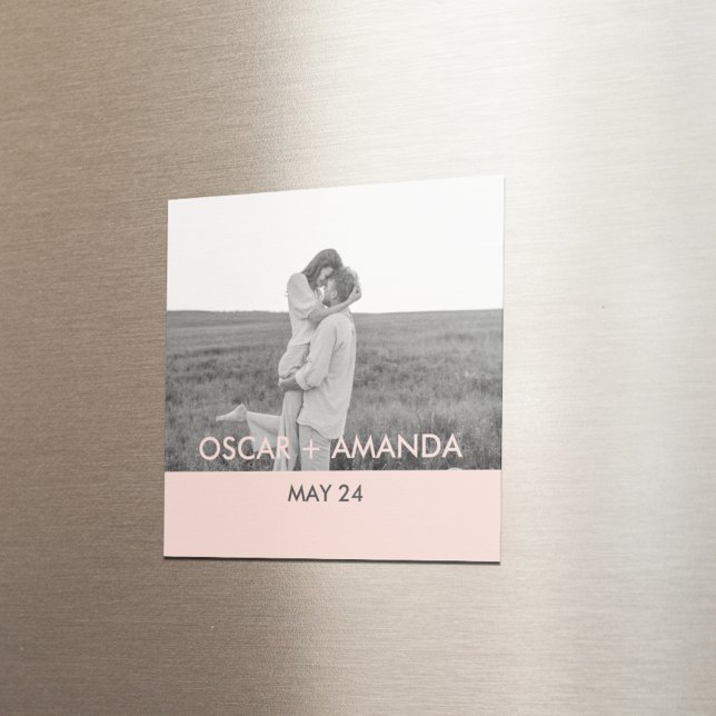 Modern Couple Photo Pink & Grey Perosnalized Name Magnet (Creator Uploaded)