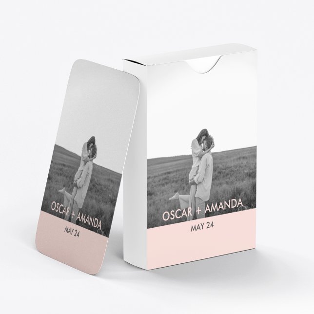 Modern Couple Photo Pink & Grey Perosnalized Name Playing Cards (Creator Uploaded)