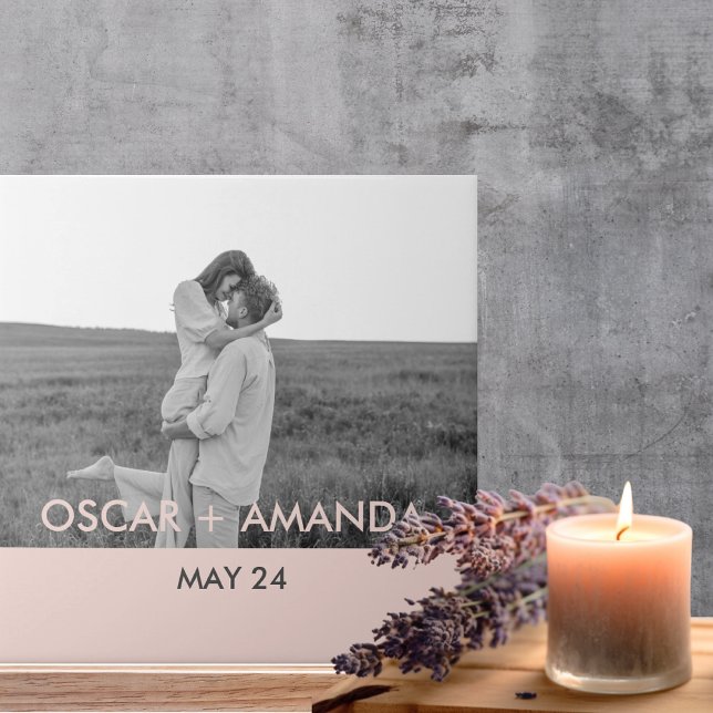 Modern Couple Photo Pink & Grey Perosnalized Name Tile (Creator Uploaded)