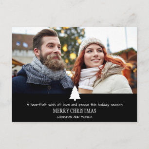 Modern Couple Pine Tree Photo Christmas Card