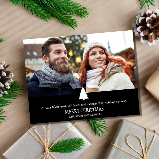 Modern Couple Pine Tree Photo Plaid Christmas Card (Modern Couple Pine Tree Photo Plaid Christmas Card)