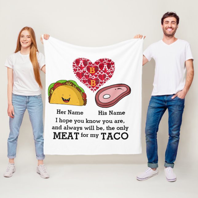 Modern Couple taco and meat lovers custom monogram Fleece Blanket (In Situ)