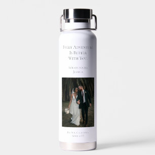Modern Couple Wedding Anniversary 4 Photo Collage Water Bottle