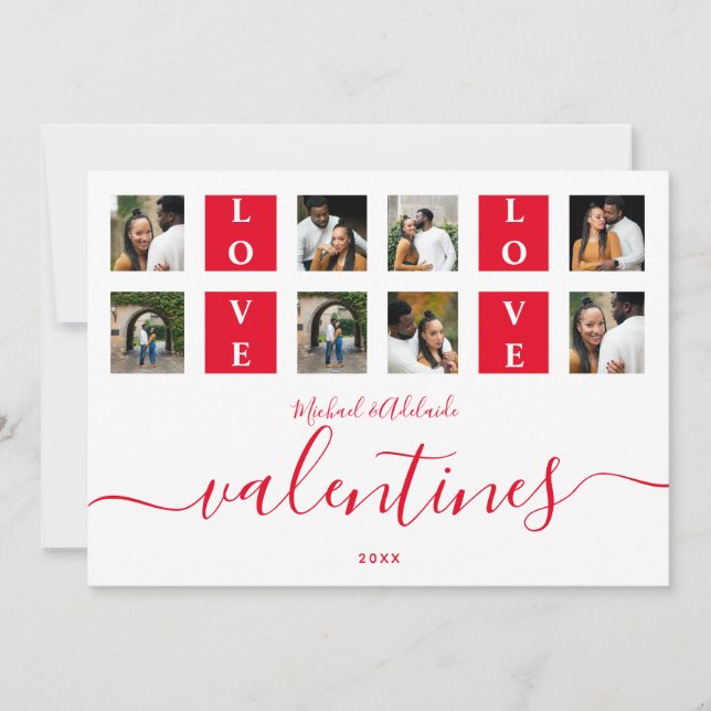 Modern Couples Custom Photo Collage Valentines Day Holiday Card (Front)