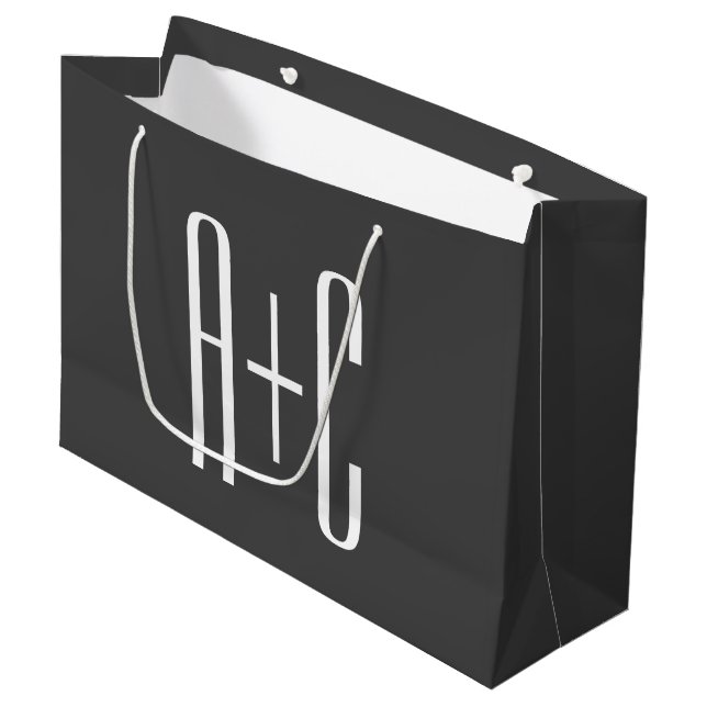 Modern Couples Initials | Grey & White Large Gift Bag (Front Angled)