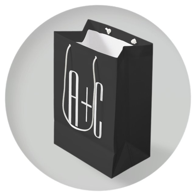 Modern Couples Initials | Grey & White Medium Gift Bag (Creator Uploaded)