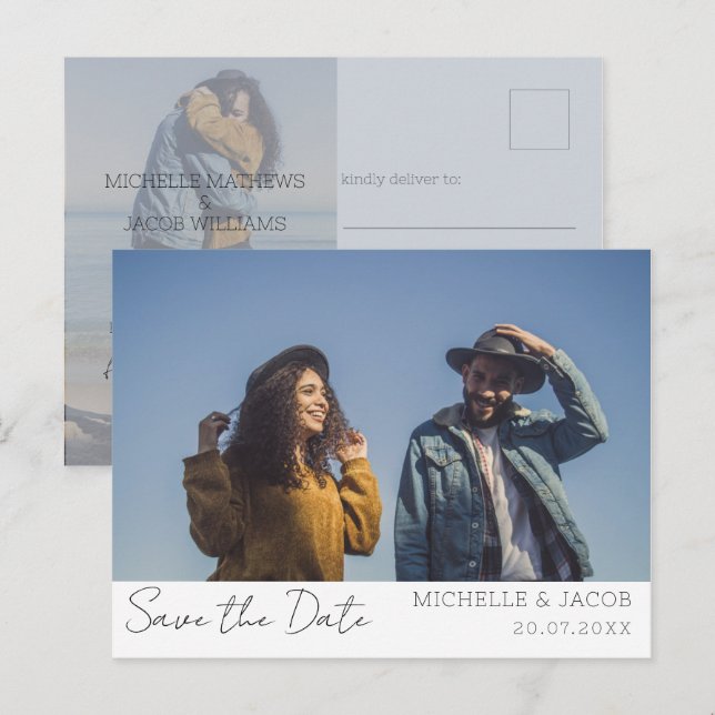 Modern Couples Photo Save the Date Wedding Announcement Postcard (Front/Back)