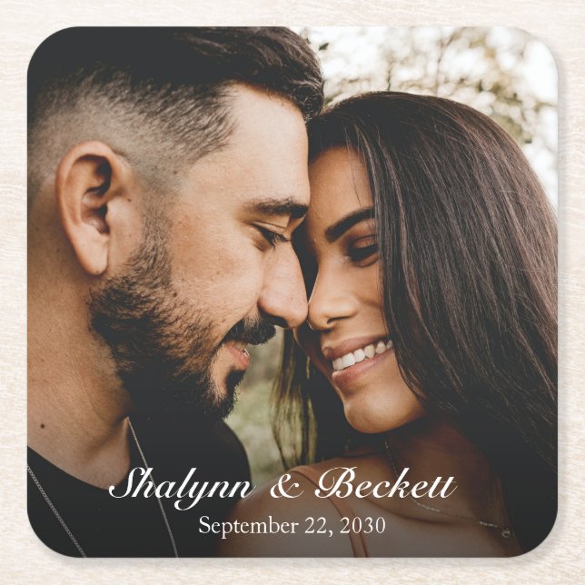 Modern Couples Shower Photo Square Paper Coaster (Front)