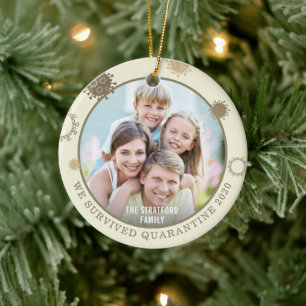 Modern COVID-19 We Survived Quarantine Photo Ceramic Tree Decoration