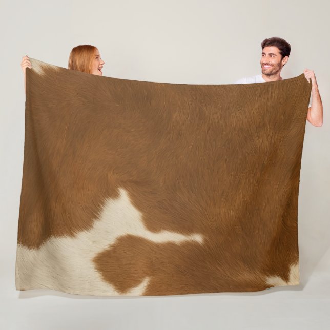 Modern Cow Faux Leather Elegant Collection Fleece Blanket (In Situ)