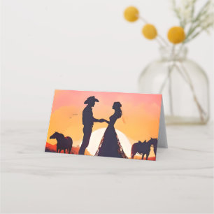 Modern Cowboy and Bride Western Style Wedding Place Card
