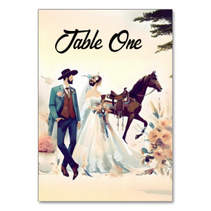 Modern Cowboy and Bride Western Style Wedding Table Number