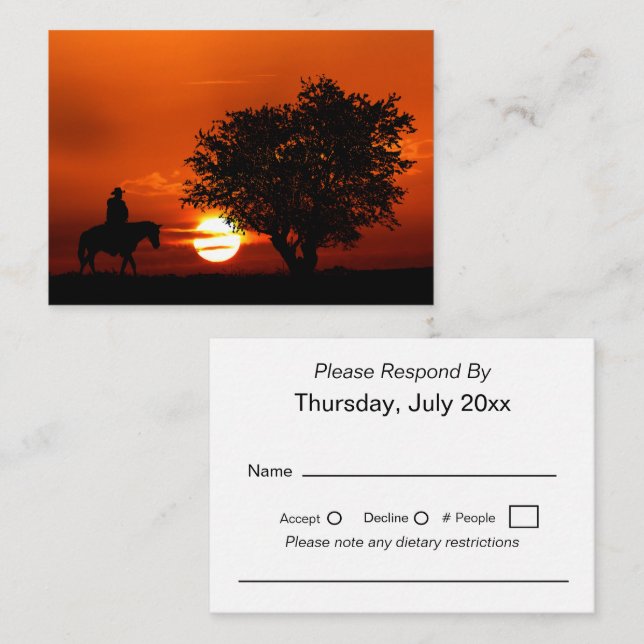 Modern Cowboy & Bride Western Style Wedding RSVP Enclosure Card (Front/Back)