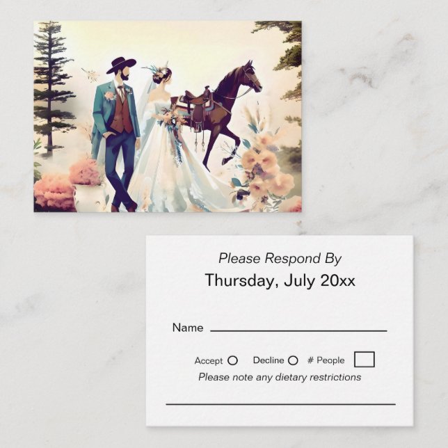 Modern Cowboy & Bride Western Style Wedding RSVP Enclosure Card (Front/Back)