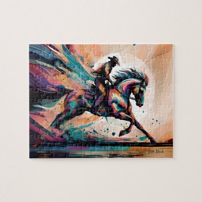 Modern Cowboy on Horse Jigsaw Puzzle (Horizontal)