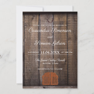 Modern Cowboy ,Wood Rustic Wedding Day Invitation