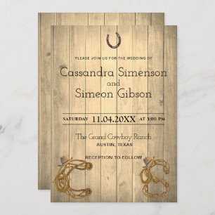 Modern Cowboy ,Wood Rustic Wedding Day Invitation
