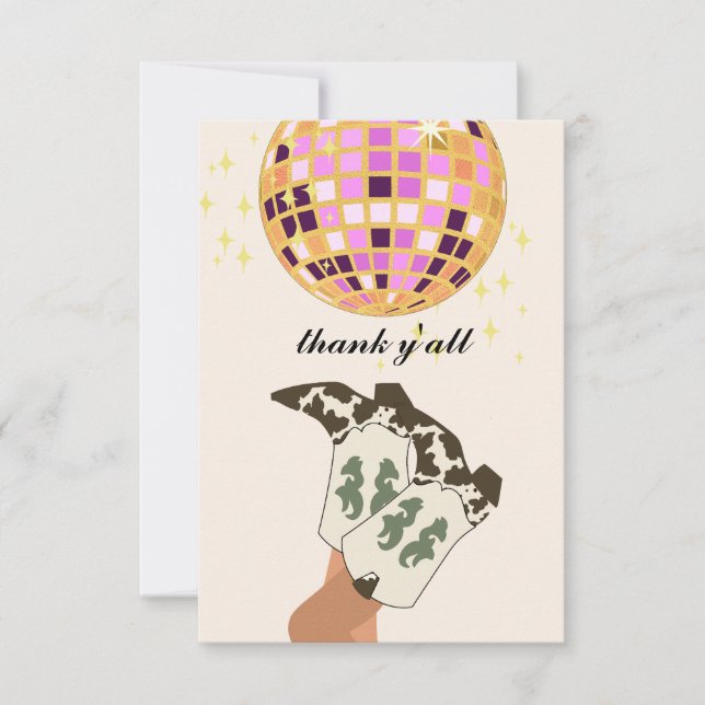 Modern Cowgirl Legs Cowboy Disco Ball Beige Thank You Card (Front)