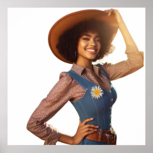 Modern Cowgirl Posing in a Cowboy Hat Wall Poster