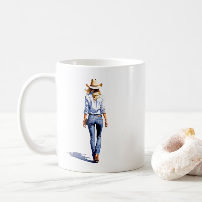 Modern Cowgirl Walk Coffee Mug (With Donut)