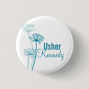 Modern cows parsley Usher wedding pin button