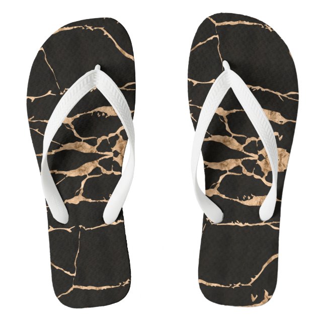 Modern Cracked Gold Black Stylist Professional Jandals (Footbed)